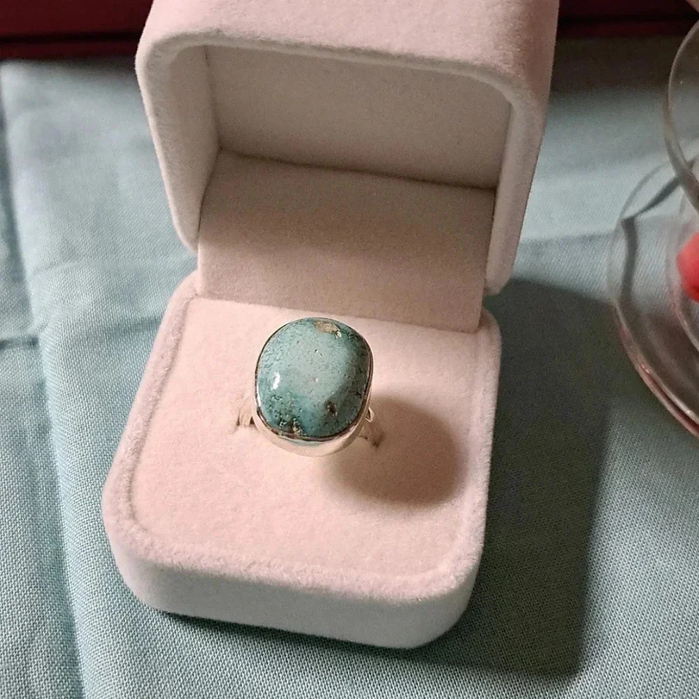 Large Sierra Nevada Turquoise Solitaire Ring In 925 Sterling Silver.